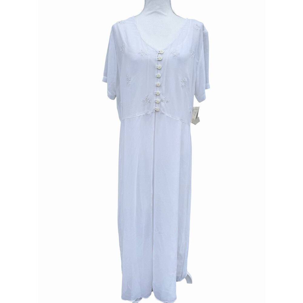VTG 90s Ivory Sheer Maxi Dress XL Fairycore Bridal Beaded Embroidered Set - Picture 13 of 13